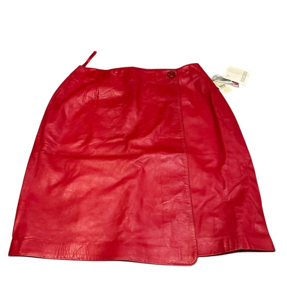 Vintage Deadstock‎ Women's Red Leather Pencil Skirt Size 12 Knee Length